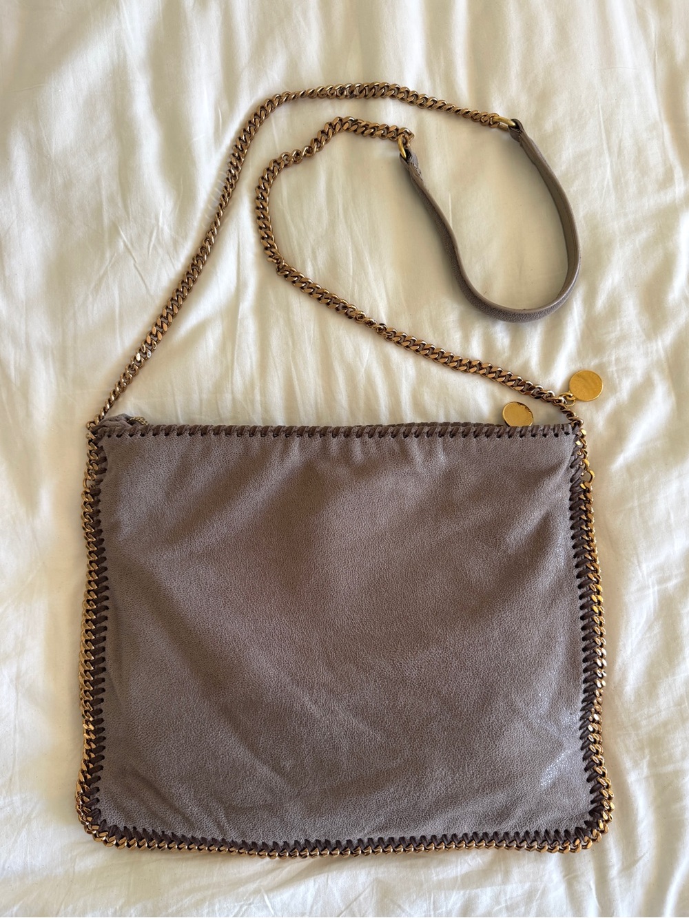Stella McCartney Falabella Crossbody Purse Taupe Gold Toned Diamond Cut Chain